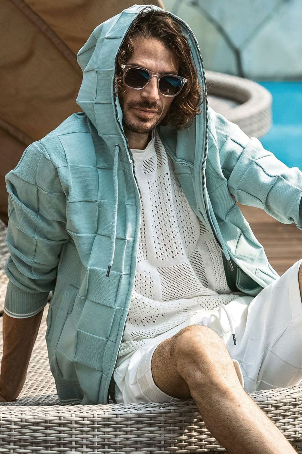 【26SS】 INTRECCIATO HOODIE / イントレチャート ジップパーカー (サックス)