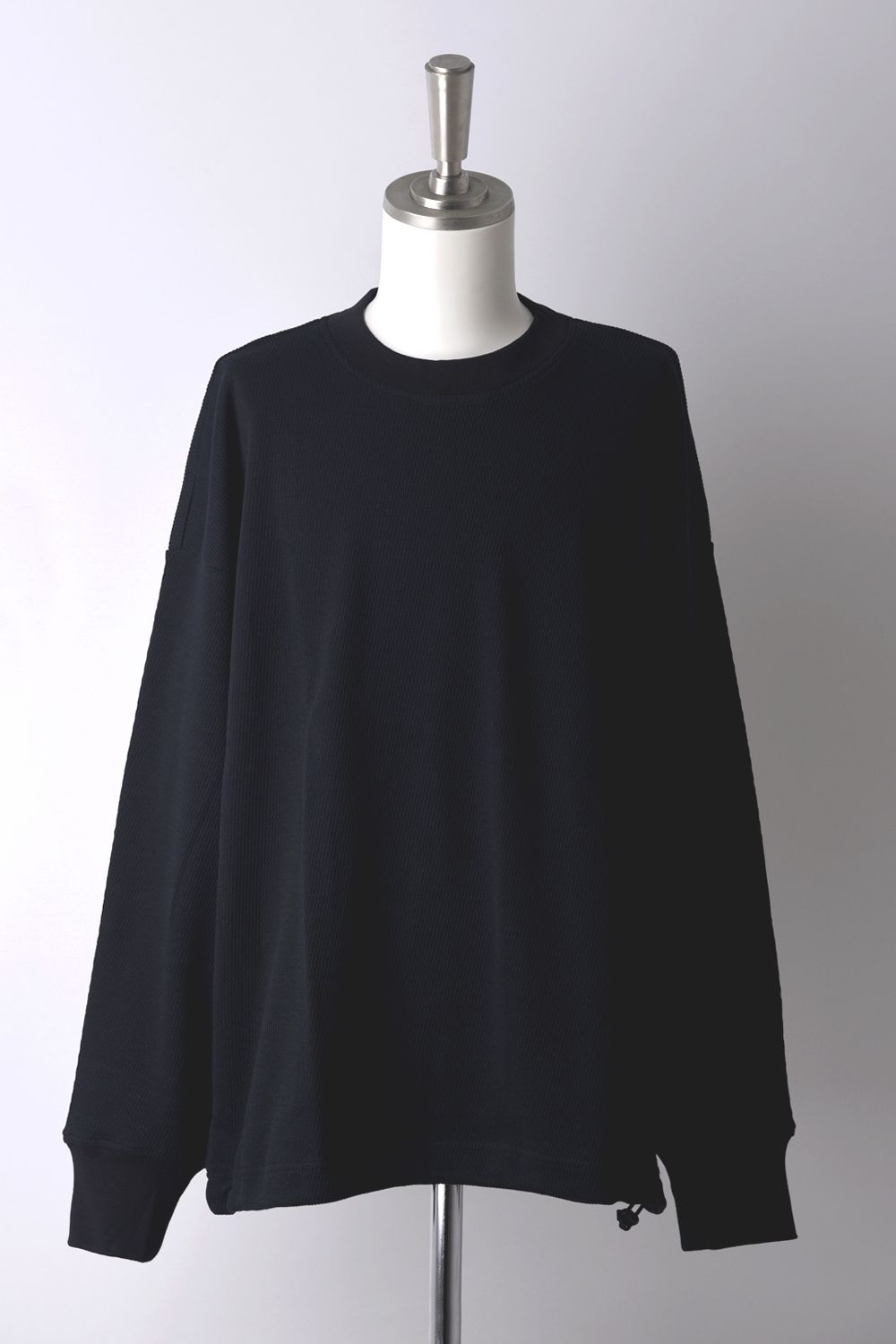 【gossip 20th別注アイテム】 DRAWSTRING THERMAL LOOSE CUTSEW / ドローストリング 特注サーマル ロングスリーブTシャツ  (ブラック)