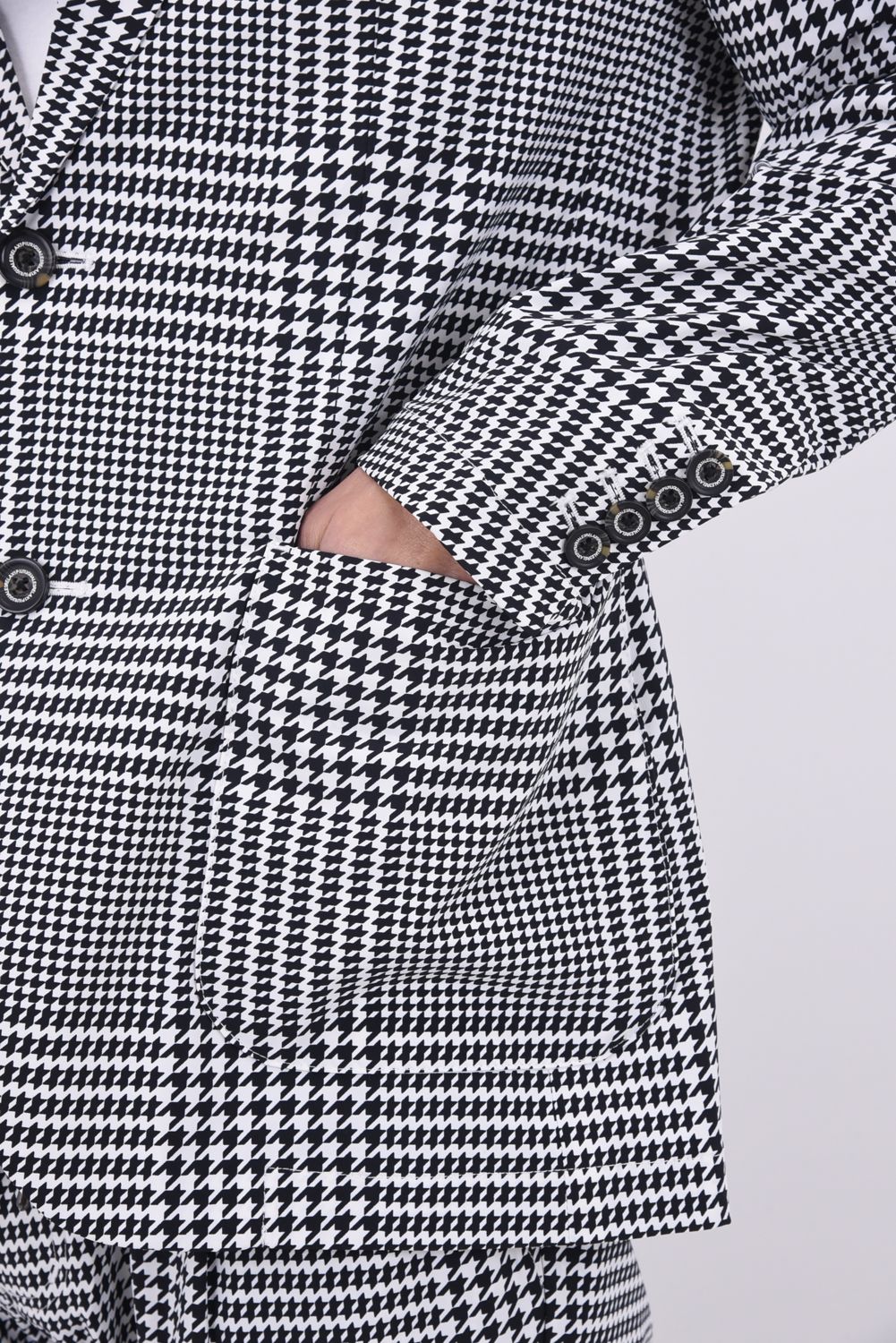 【26SS】【セットアップ】 GLEN CHECK NYLON JACKET & SLACKS / グレンチェック テーラードシングルジャケット&イージースラックス (ホワイト/ブラック)