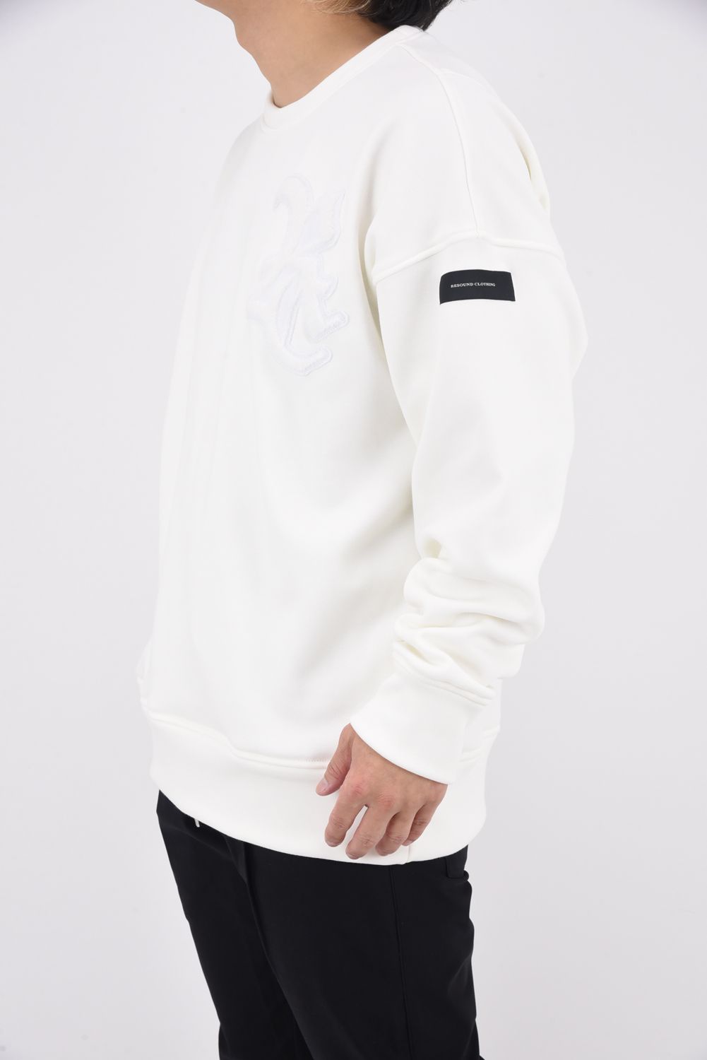 RC CHENILE VELOURS FLEECE DORP TRAINER / サガラ刺繍ワッペン 裏起毛 ルーズトレーナー ホワイト