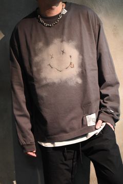 DISTRESSED SMILY LT / スマイリーフェイス ディストレスト クルーネック ロングスリーブ Tシャツ ブラック