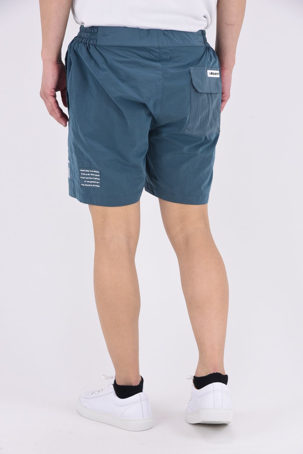 SALTWATER PATCH PANTS / 水陸両用 光沢ナイロン ショートパンツ (ブルー)