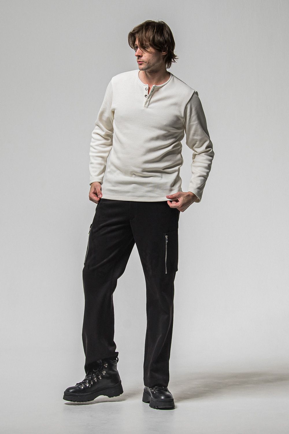 DAVID CARGO PANTS / スウェードジャージー ミリタリーカーゴパンツ (ブラック) (1月上旬入荷予定) ※オーダー締切：9月1日(月)18:00