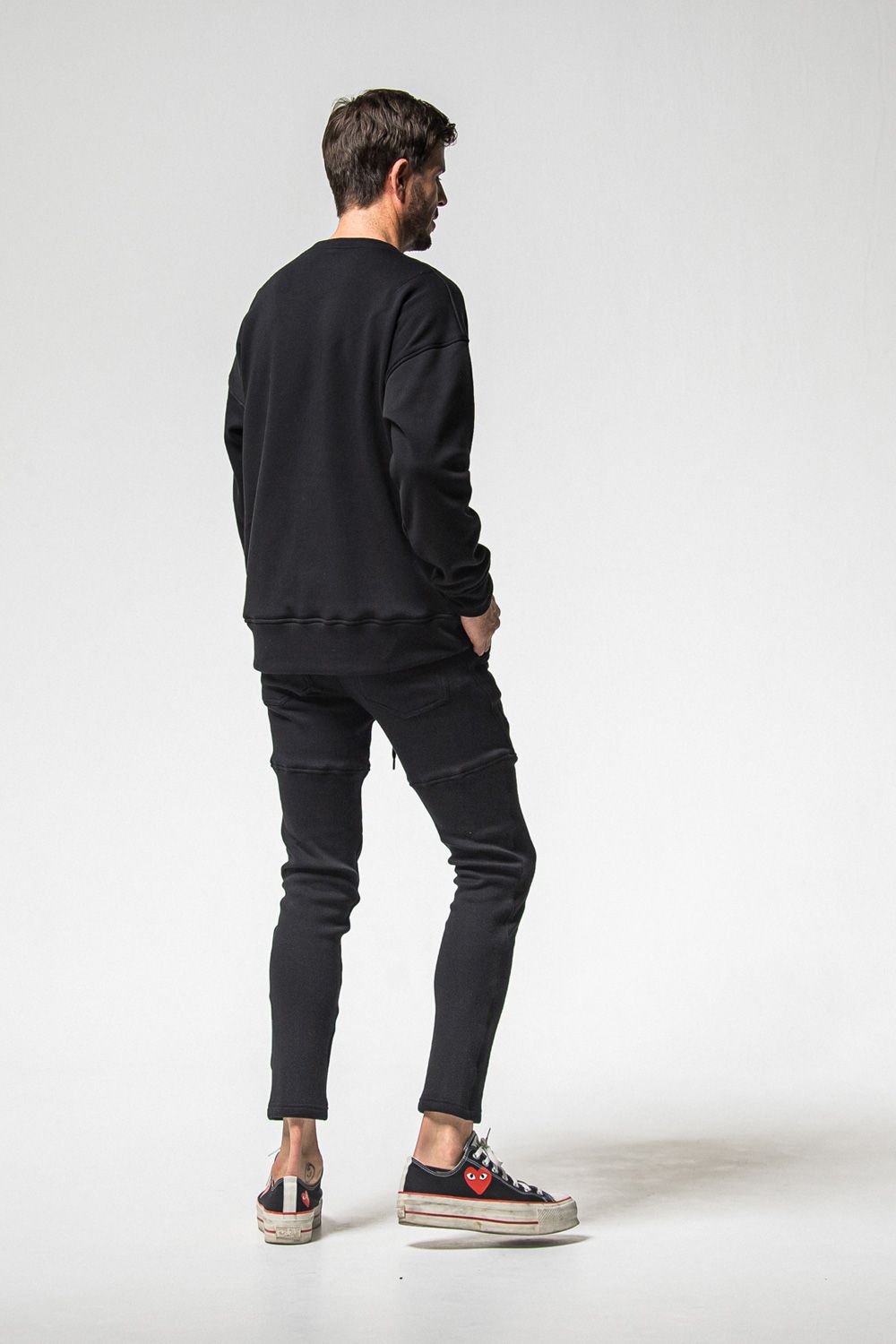VELOURS FLEECE TYLER PANTS / ベロアフリースボア スキニータイト サイドライン イージーパンツ (ブラック) (11月中旬入荷予定) ※オーダー締切：9月1日(月)18:00