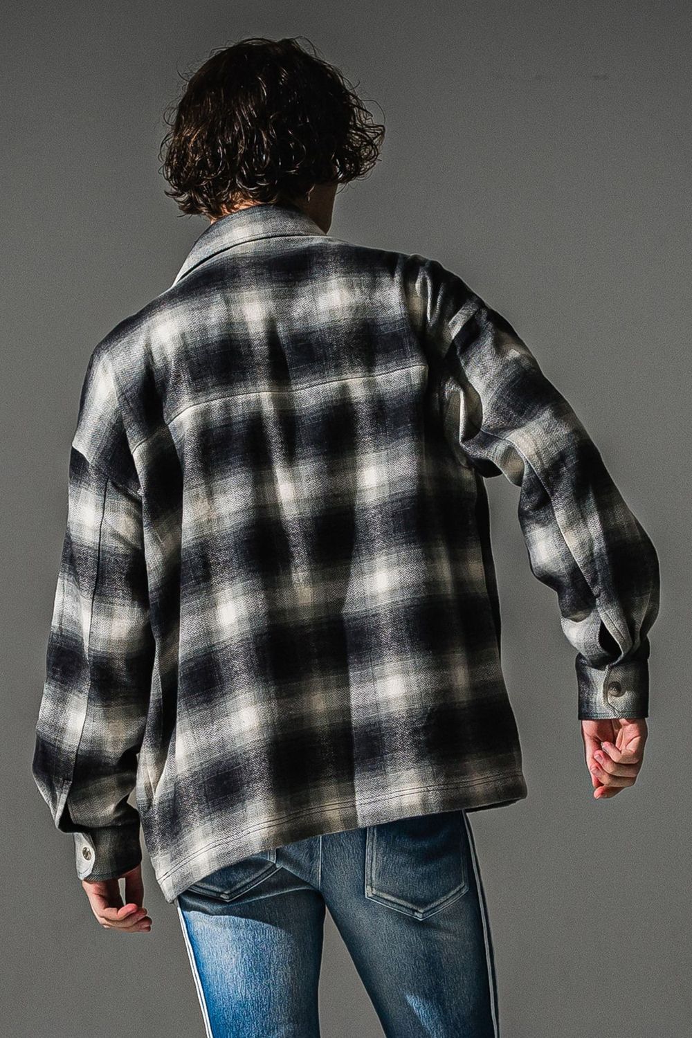 flannel check JK  / オンブレチェック ネルシャツジャケット (ブラック)