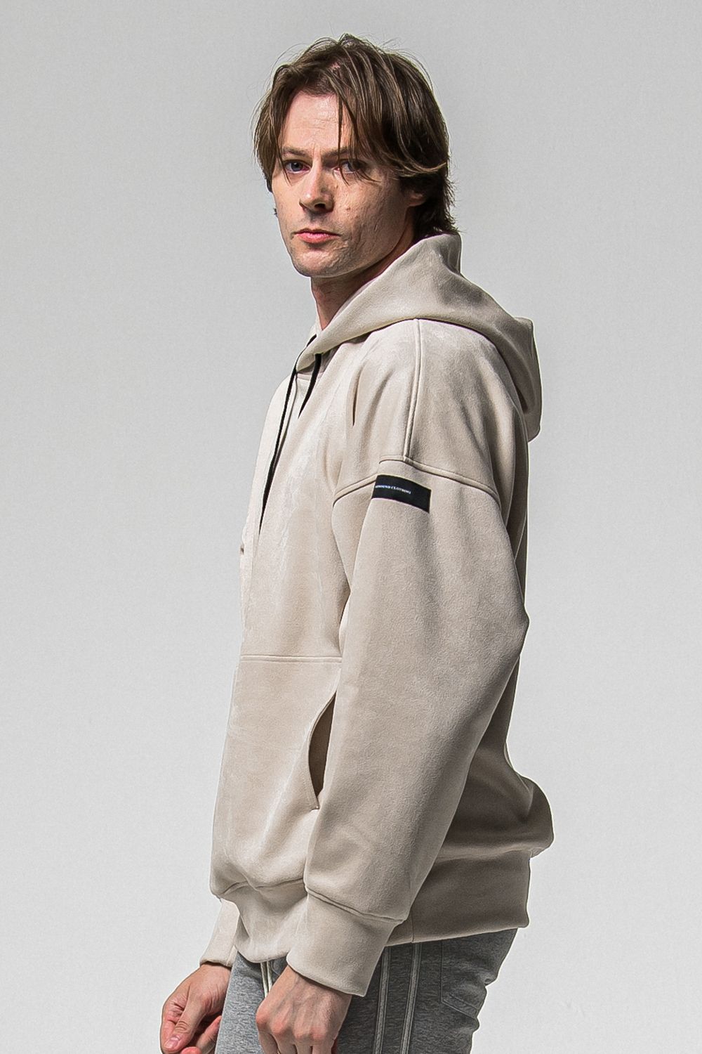 SUEDE LOOSE HOODIE / スウェード ルーズ パーカー (グレージュ) (1月上旬入荷予定) ※オーダー締切：9月1日(月)18:00