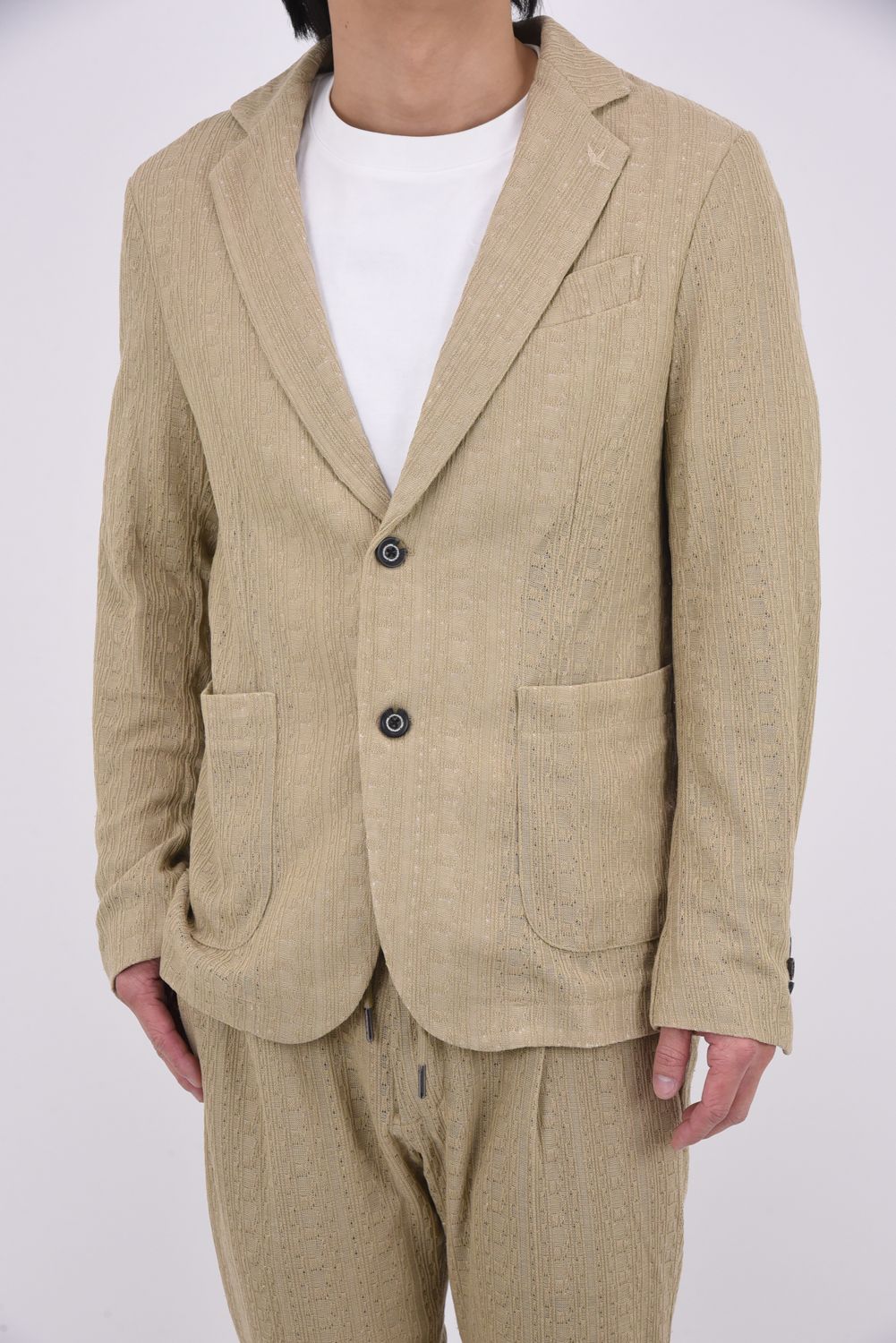 【26SS】【セットアップ】 LINEN TOUCH JACQUARD JACKET & SLACKS / リネンタッチ テーラードシングルジャケット&イージースラックス (ベージュ)