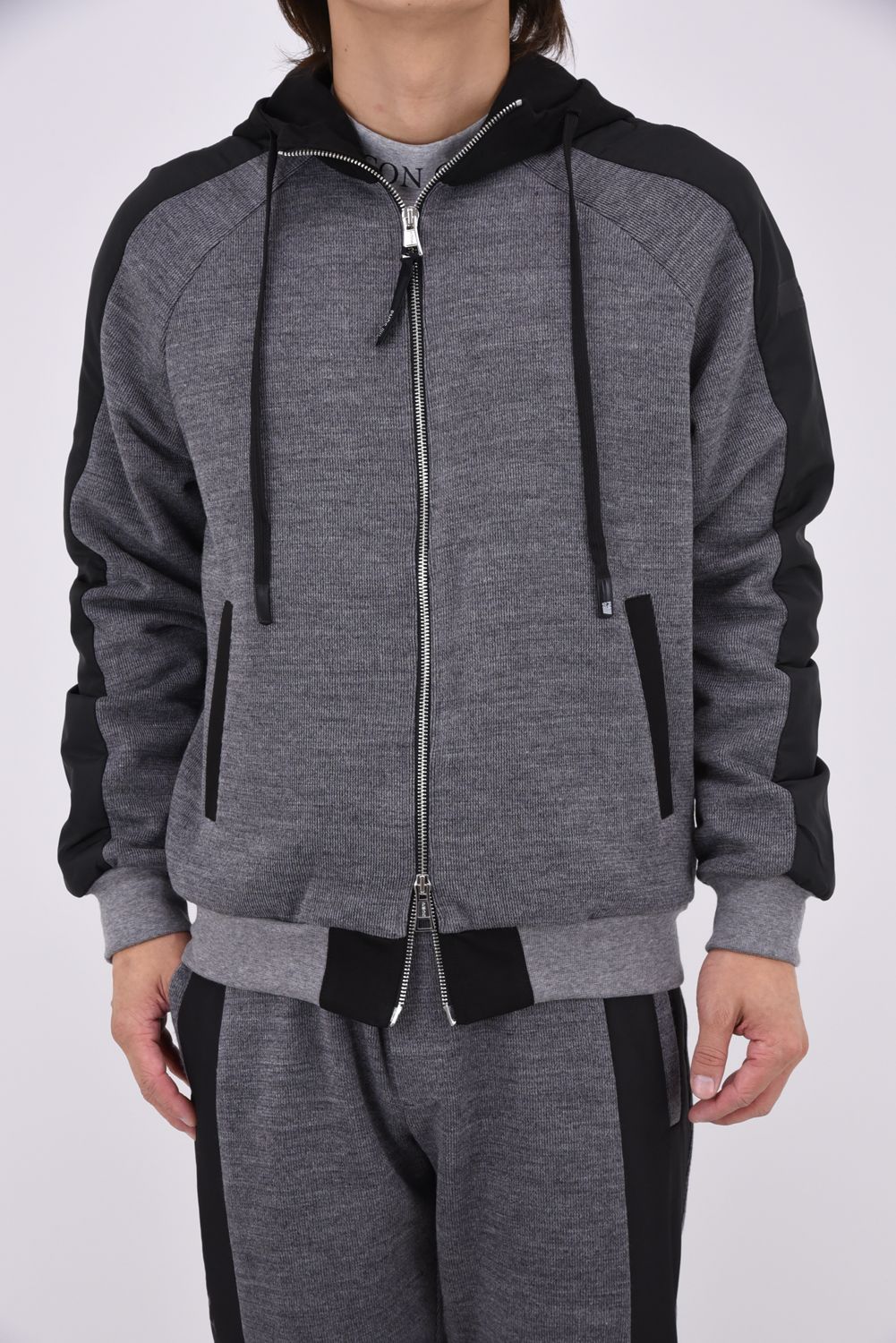 【LEON10月号掲載】【26AW】 ICON JACKET / ウール混 ツートーン ジップアップ スウェットパーカー (グレー)