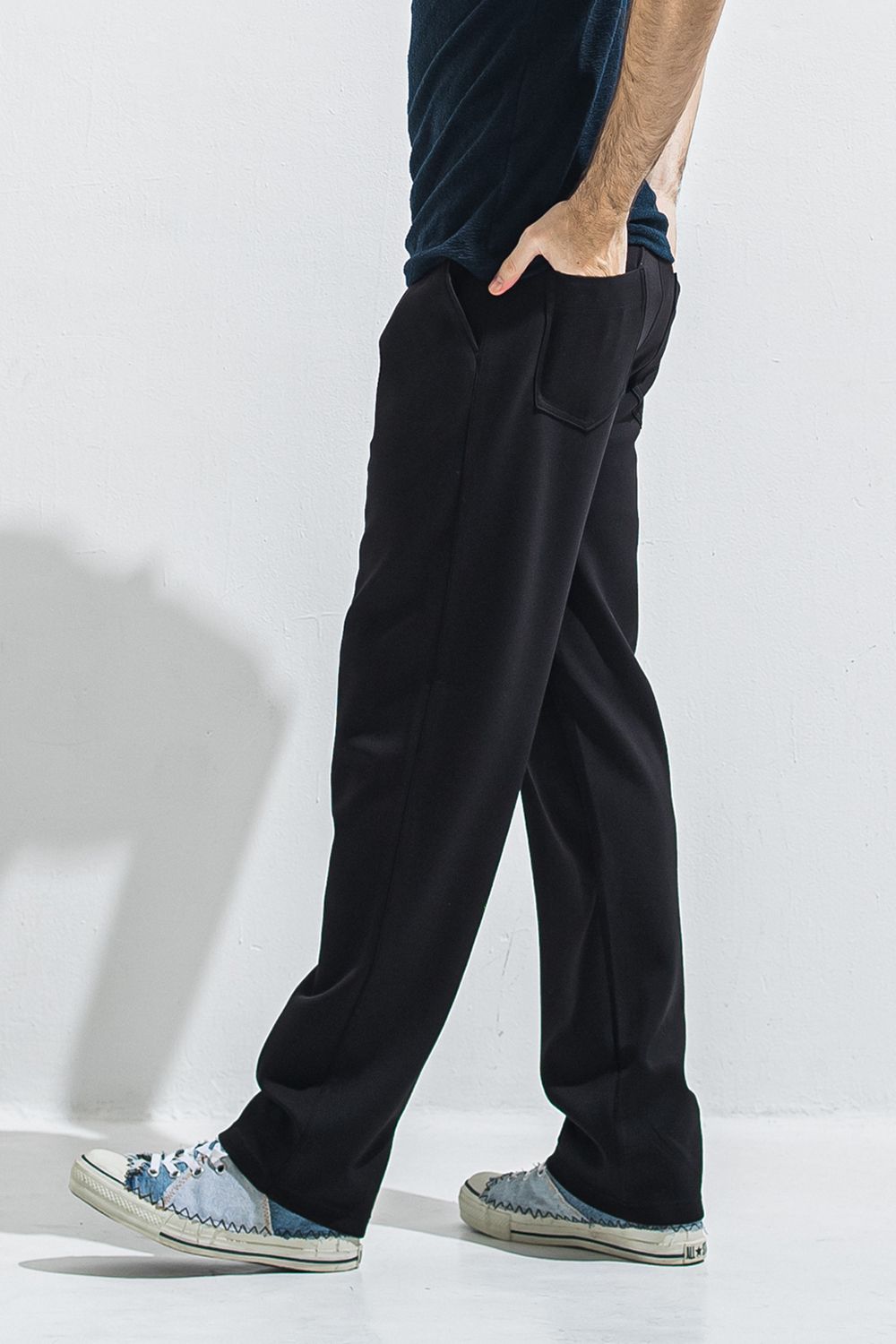SEMI WIDE TUCK PANTS / ダンボール素材 セミワイド ワンタックイージーパンツ (ブラック) (4月中旬入荷予定) ※オーダー締切:2月15日(日)18時