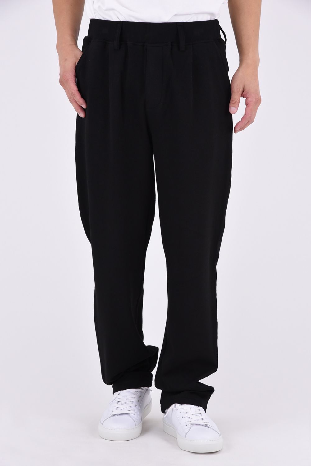 CHRIS EASY WIDE TUCK PANTS / ブリスターニット ワンタック イージーパンツ (ブラック)