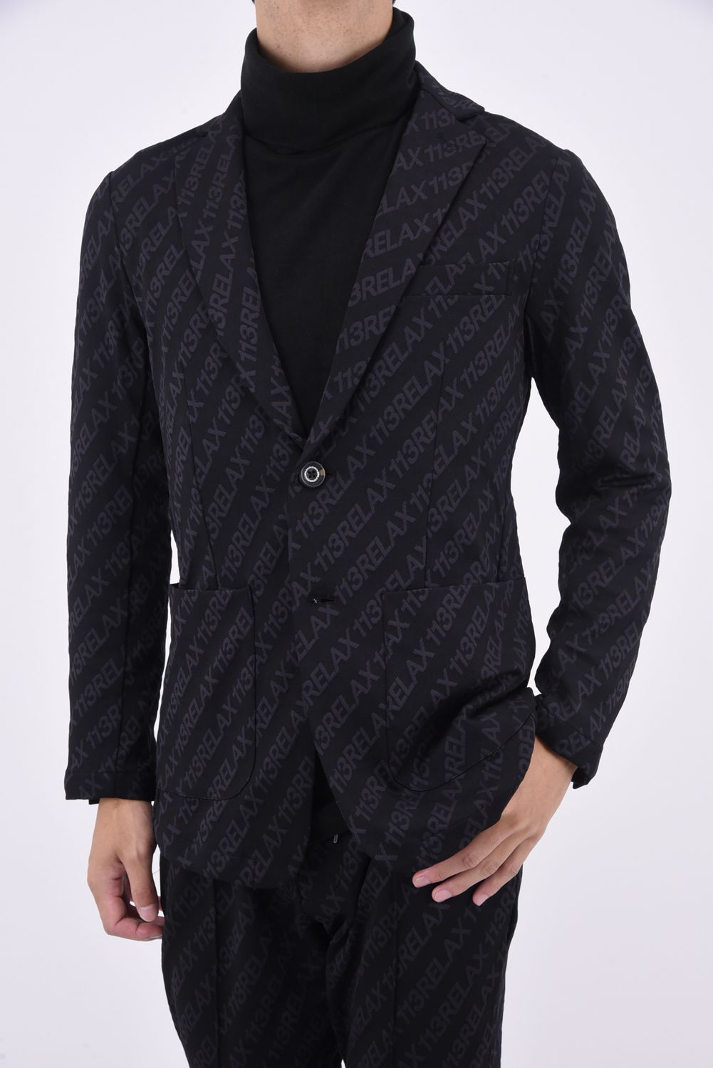1PIU JACQUARD JACKET / 総柄ロゴ ジャガード ジャケット ブラック