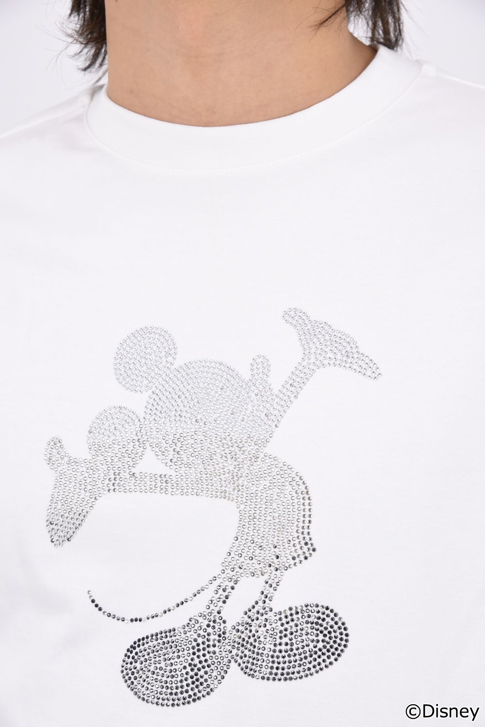【26AW】 MICKEY SILHOUETTE GRADATION LINESTONE L/S / ミッキーシルエット グラデーション ラインストーン ロングスリーブTシャツ (ホワイト)