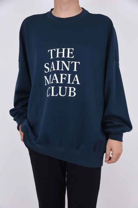 113 SPORT / THESAINT MAFIA / AIR BOOST BIG CREW L/S GREEN BLACK / ロゴプリント ストレッチジャージ ロングスリーブ グリーンブラック