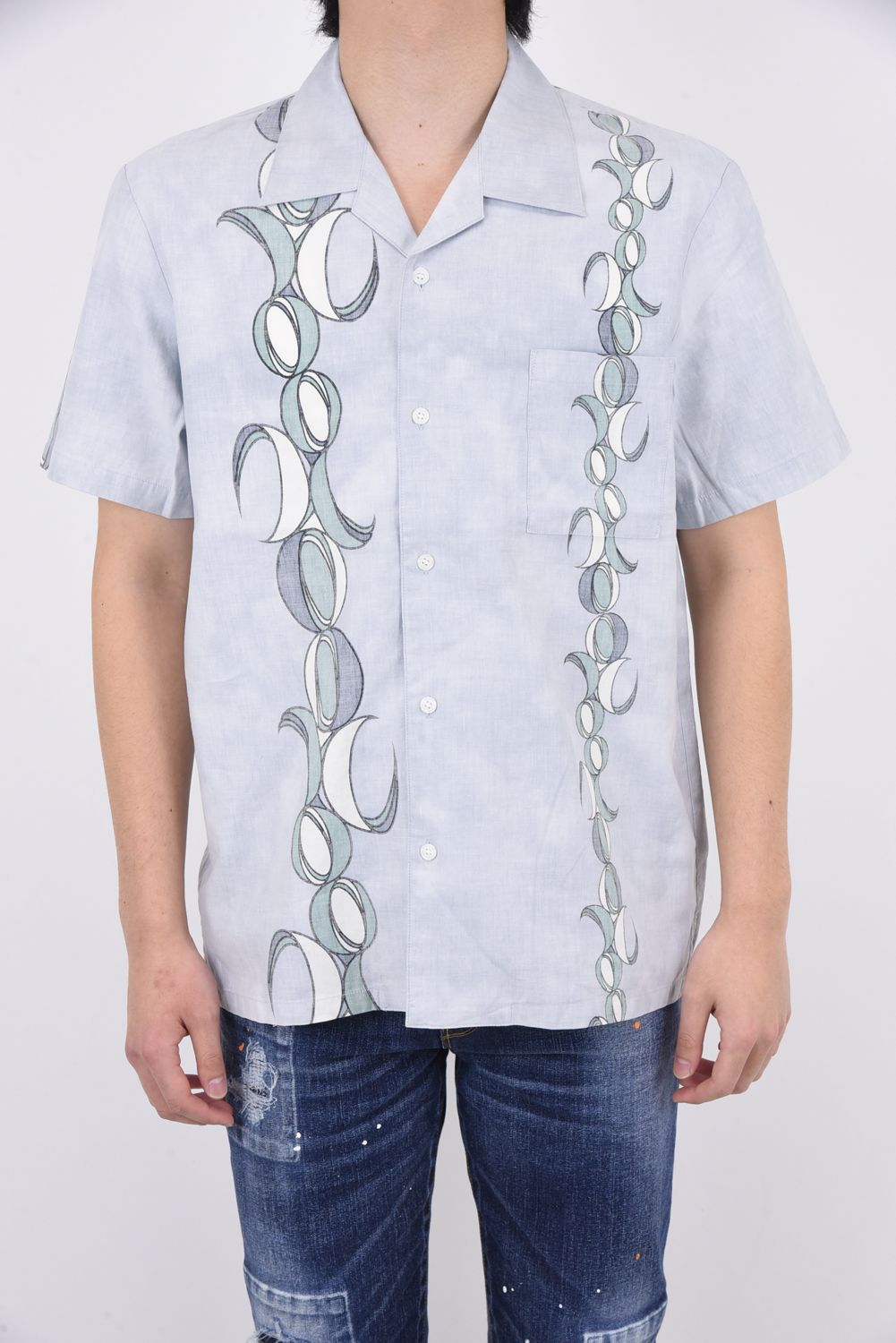 Seagreen - GEOMETRY SATIN SHIRT / 幾何学サテン バル・カラー シャツ