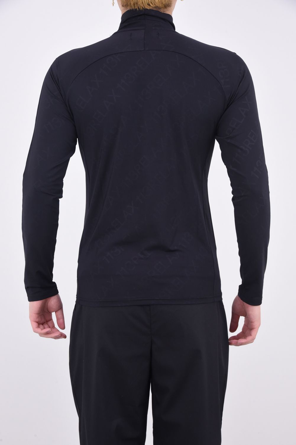 RUNNING DIAGONAL LOGO  LONG T-SHIRTS / 総柄モックネック コンプレッション インナー ブラック