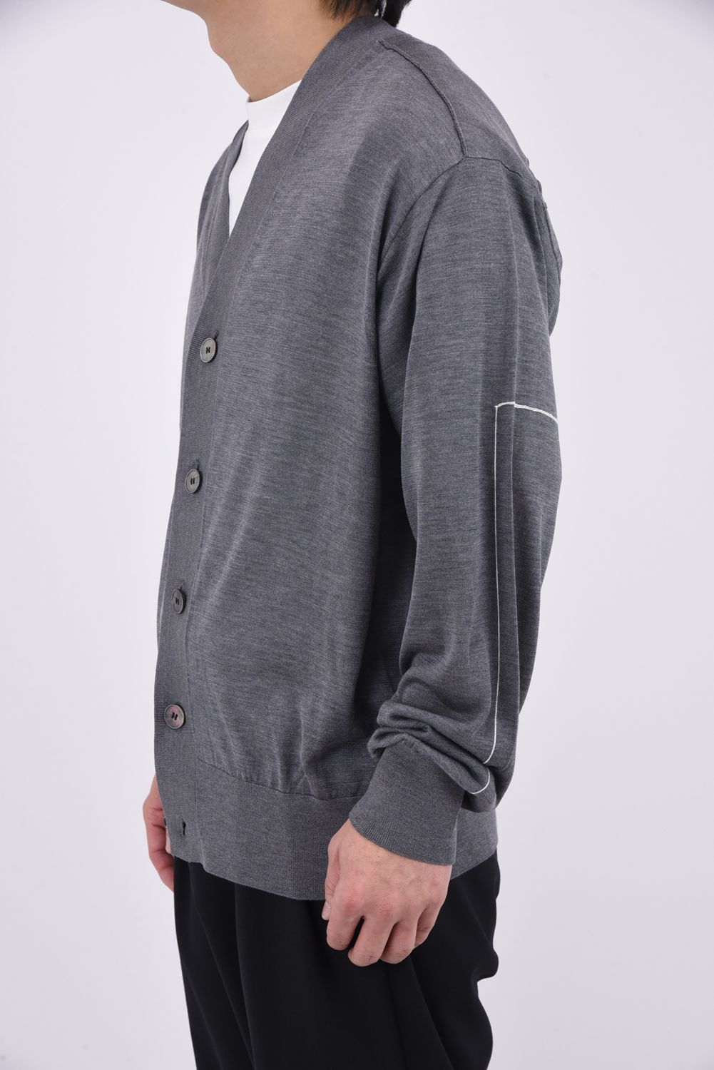 SILK ELBOW STITCH KNIT CARDIGAN / シルク エルボーステッチ ニットカーディガン (グレー)