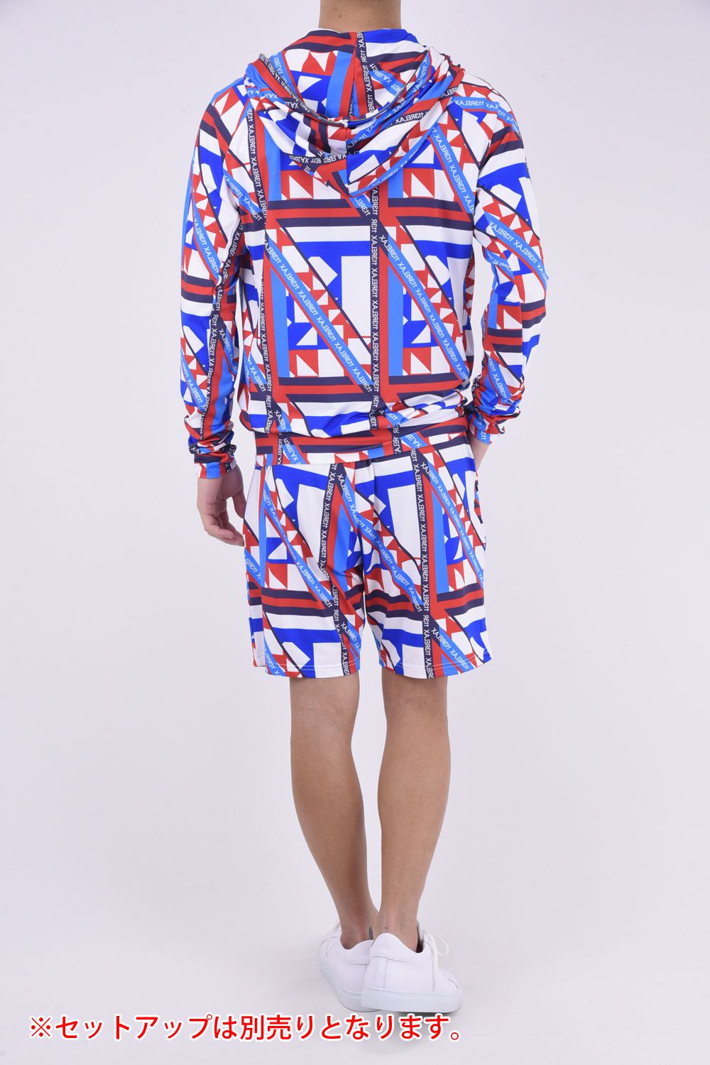 GEOMETRIC HOODIE / ジオメトリック柄 ラッシュガードパーカー レッド×ホワイト