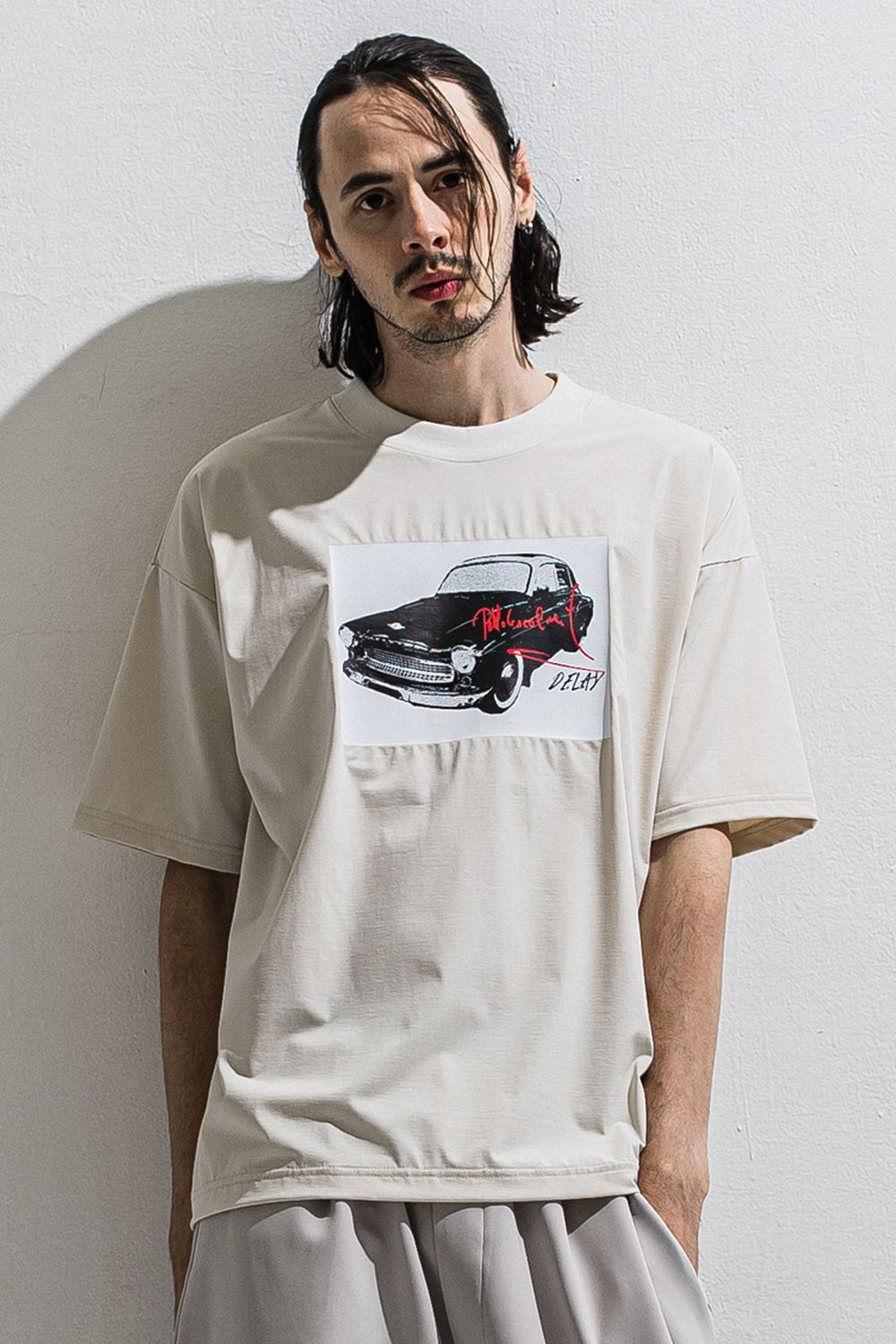 CAR OVERNYLON T / ナイロントリコット フォトプリント オーバーサイズ Tシャツ (グレージュ) (4月上旬入荷予定) ※オーダー締切12/13(土)17:00