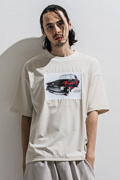 CAR OVERNYLON T / ナイロントリコット フォトプリント オーバーサイズ Tシャツ (グレージュ)