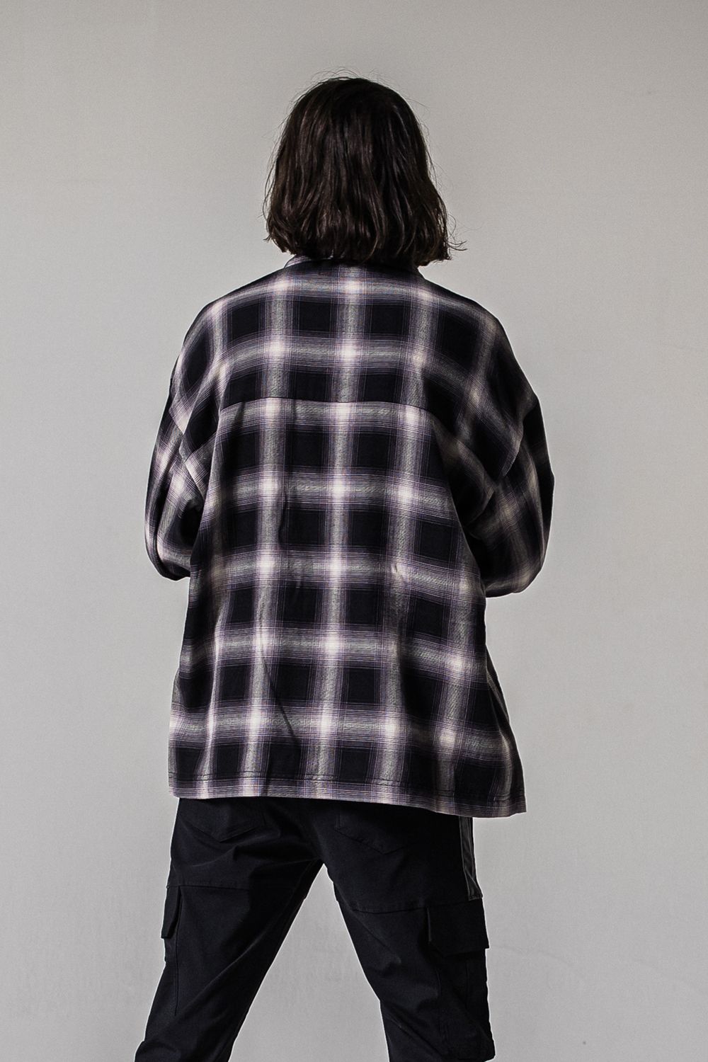 50S CHECK JK / オーバーサイズ オンブレチェック CPOジャケット (ブラック) (2月中旬入荷予定)