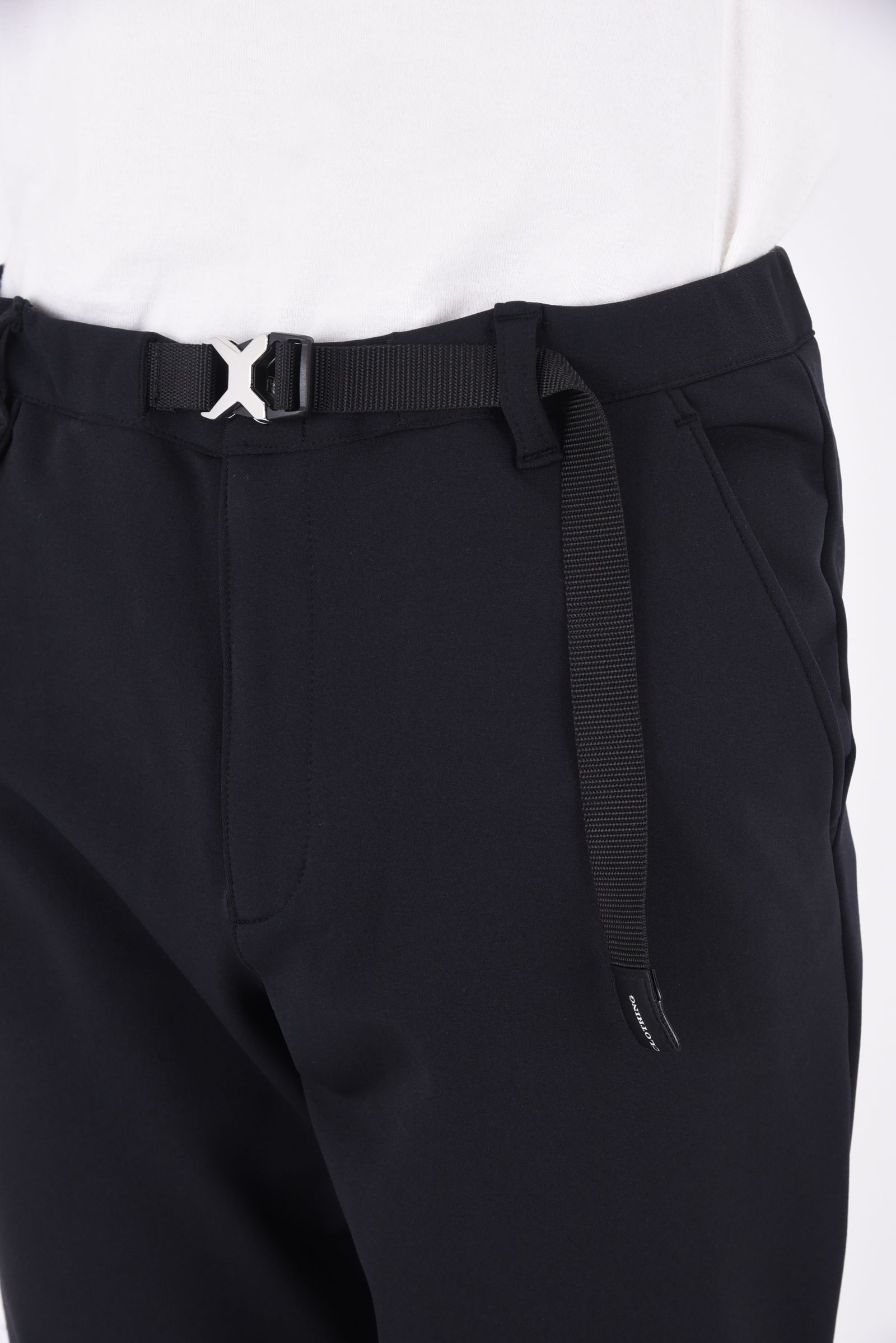 PAT TIGHT EASY PANTS / ストレッチツイル 裏起毛 タイトフィット ウェビングベルト付き イージースラックス ブラック