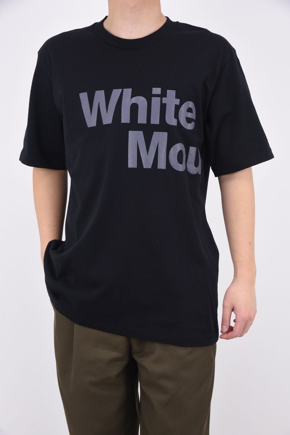 LEATHER-LIKE PRINT T-SHIRT / レザーライク プリント クルーネック Tシャツ ブラック