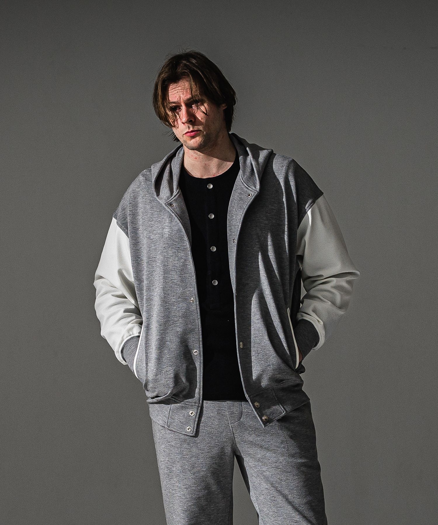blister Varsity hoodie / ブリスターニット フード付きスタジャン (グレー) (8月末入荷予定) ※オーダー締切:5月23日(土)17時