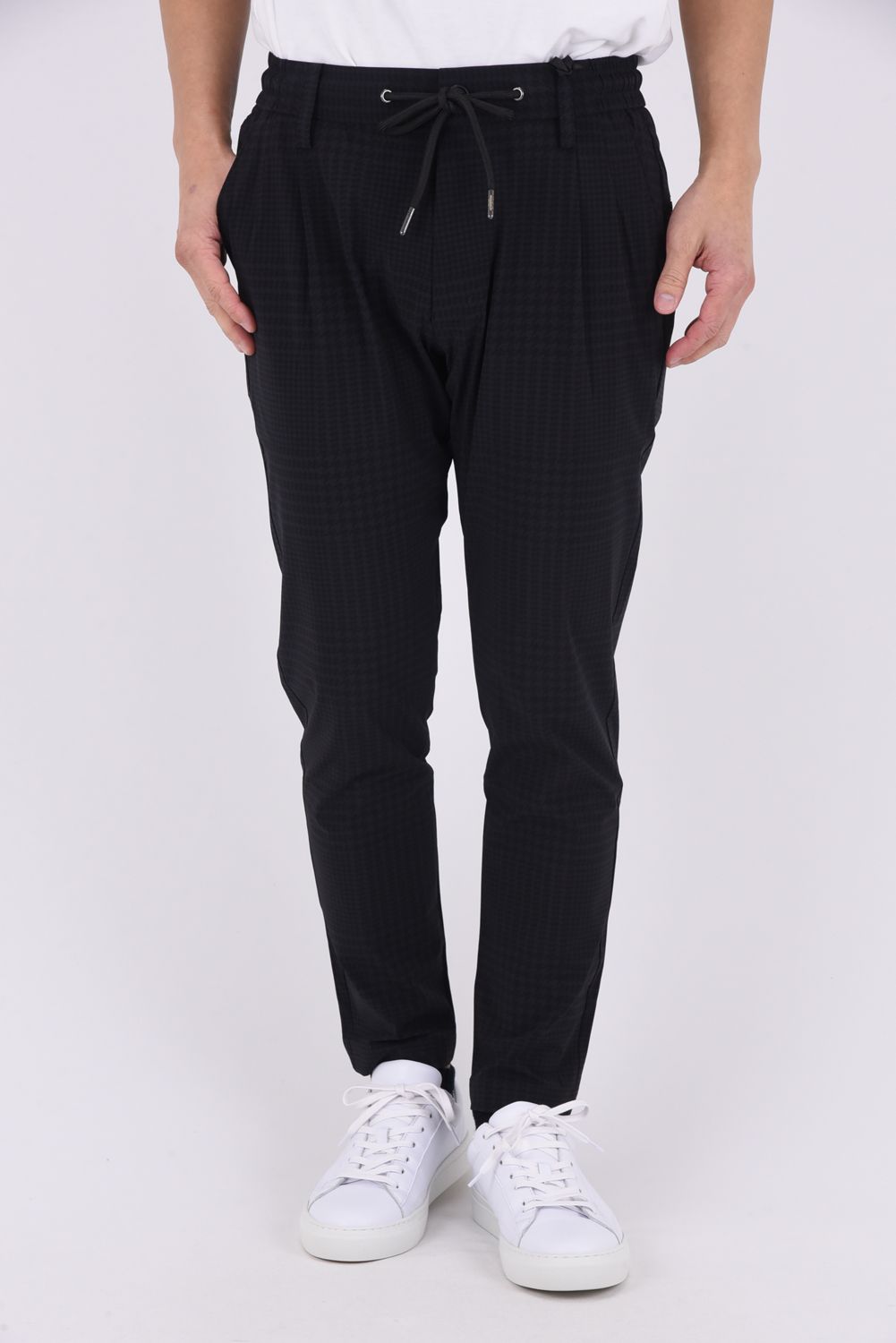 【26SS】【セットアップ】 GLEN CHECK NYLON JACKET & SLACKS / グレンチェック テーラードシングルジャケット&イージースラックス (チャコール/ブラック)