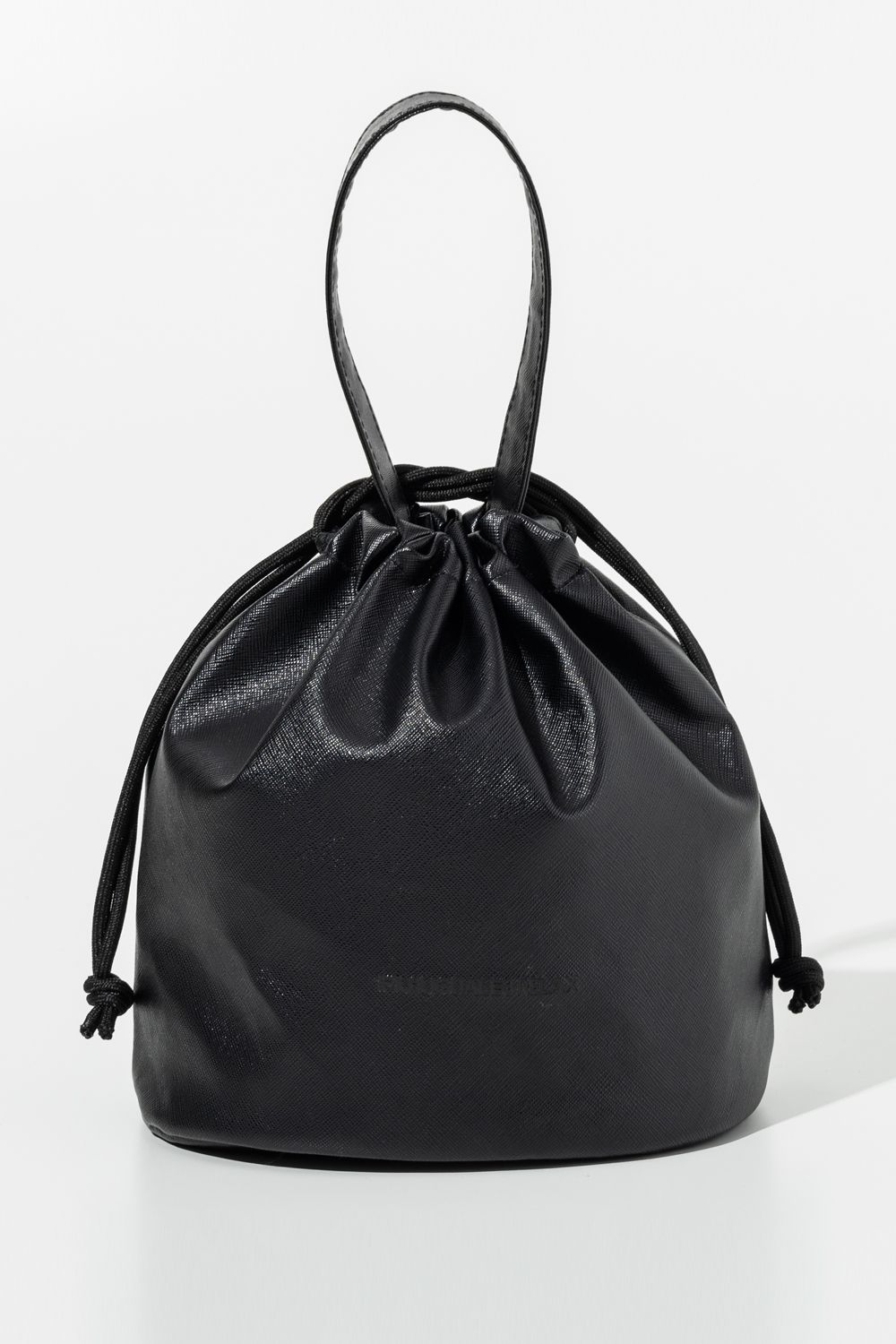 SAFFIANO DRAWSTRING BAG / サフィアーノエコレザー 巾着バッグ (ブラック) (12月中旬入荷予定)