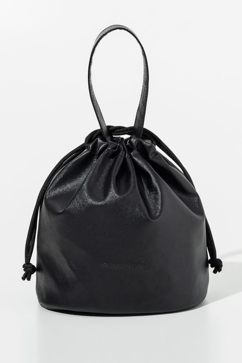 SAFFIANO DRAWSTRING BAG / サフィアーノエコレザー 巾着バッグ (ブラック)