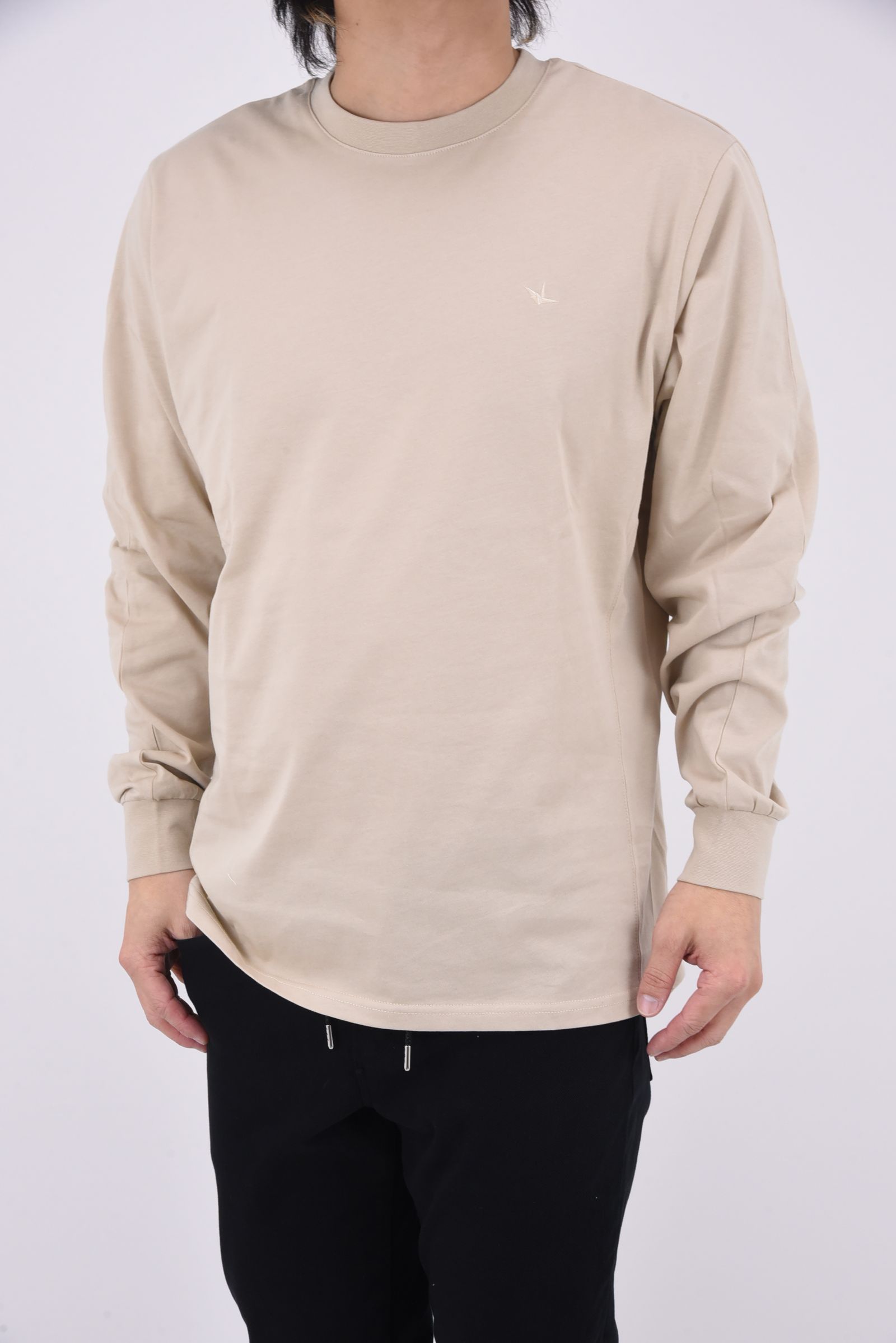 RHINESTONE LONG T-SHIRT / ラインストーン バックロゴ ロングTシャツ (ベージュ)