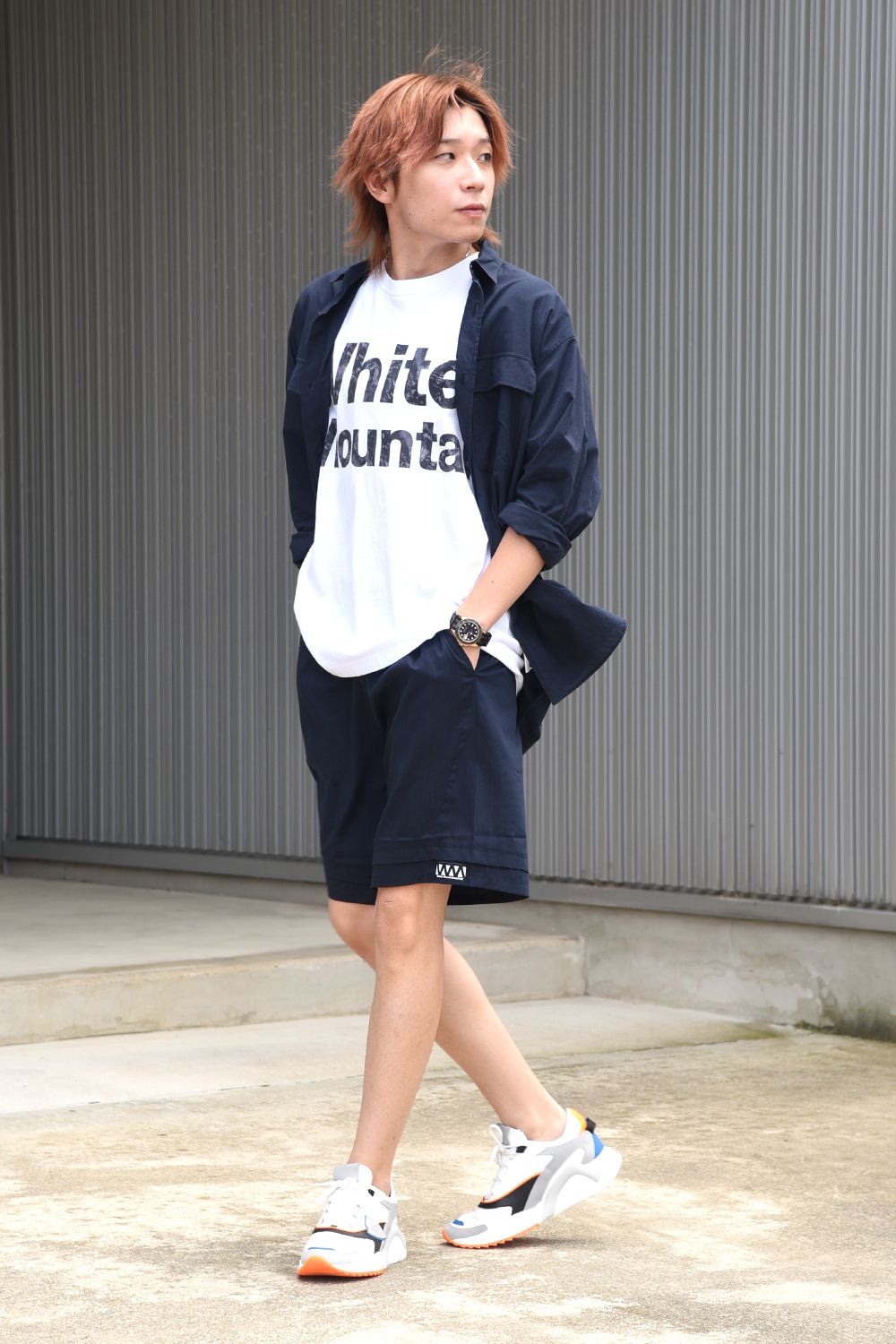 【White Mountaineering】 シャツ×ショーツスタイル
