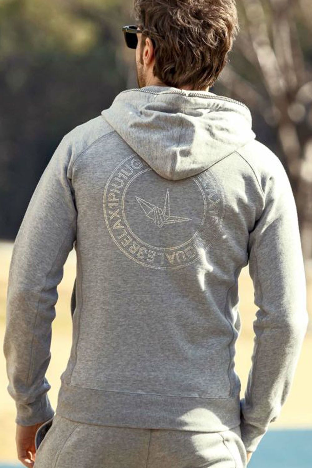 1PIU CIRCLE LOGO RHINESTONE ZIP HOODIE / 1PIUサークルロゴ ラインストーン ジップアップフーディー トップグレー