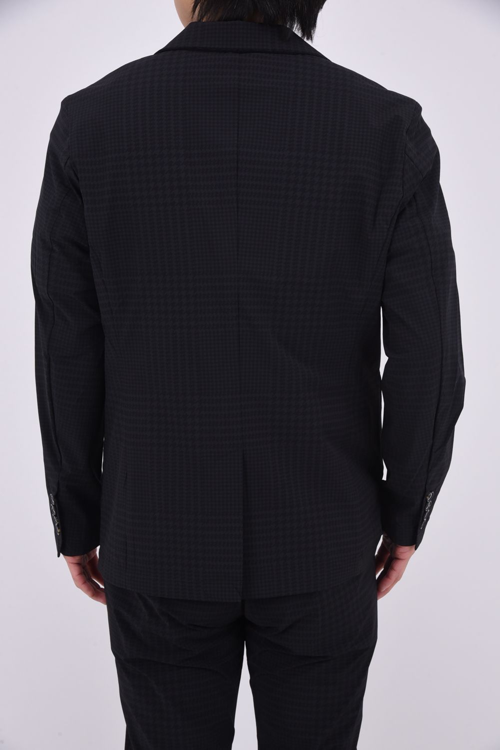 【26SS】【セットアップ】 GLEN CHECK NYLON JACKET & SLACKS / グレンチェック テーラードシングルジャケット&イージースラックス (チャコール/ブラック)