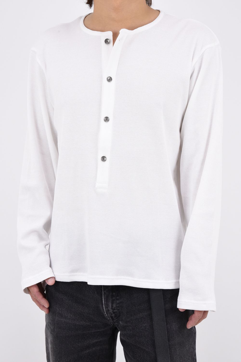 RIB HENRY LONGSLEAVE / ヘンリーネック リブニットロングスリーブTシャツ (ホワイト)