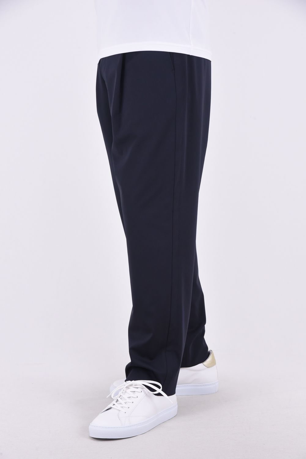 1OUT-PLEATS PANTS - STRETCH JERSEY / ポリエステルジャージー 1アウトプリーツ スラックス ネイビー