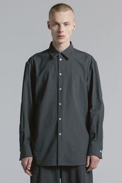 COTTON TWILL ELBOW PATCH DETAIL SHIRT / チャコールブラック
