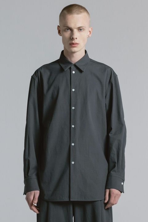 COTTON TWILL ELBOW PATCH DETAIL SHIRT / チャコールブラック