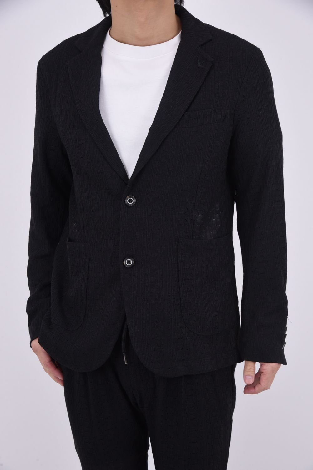 【26SS】【セットアップ】 LINEN TOUCH JACQUARD JACKET & SLACKS / リネンタッチ テーラードシングルジャケット&イージースラックス (ブラック)