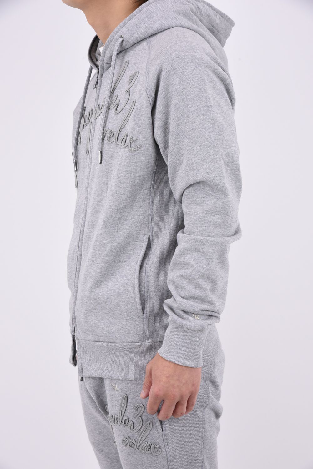 【26AW】 HEAVY FRENCH TERRY SCRIPT CODE LOGO HOODIE / フレンチテリー ロープロゴ ジップアップフーディー (グレー)