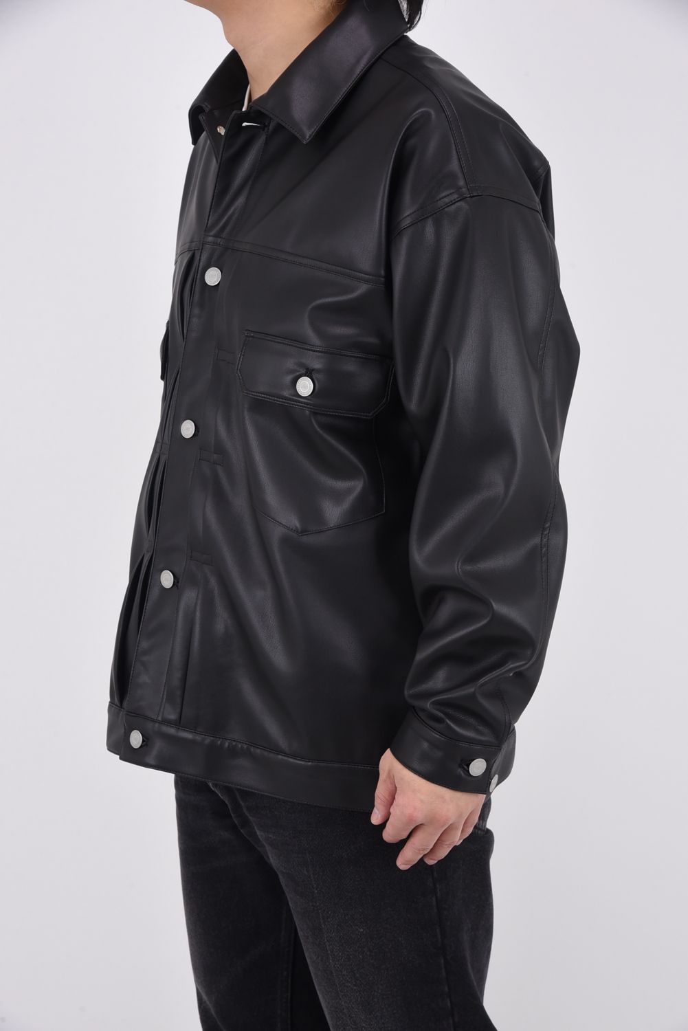 LEATHER OVER 2ND G / エコレザー オーバーサイズ Gジャン （ブラック）