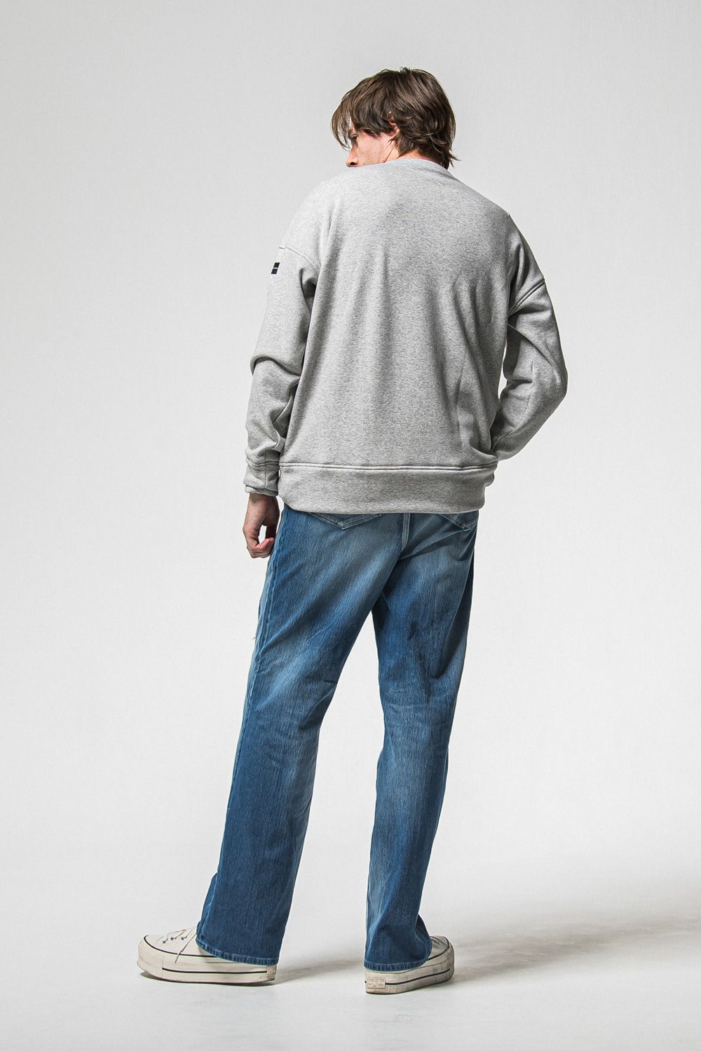 RC CHENILLE VELOURS FLEECE DROP TRAINER / RC刺繍 裏起毛 ロングスリーブ トレーナー (グレー) (11月上旬入荷予定) ※オーダー締切：9月1日(月)18:00
