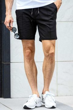 SILKET LINE HALF SLACKS  / サイドラインシルケットハーフスラックス ブラック