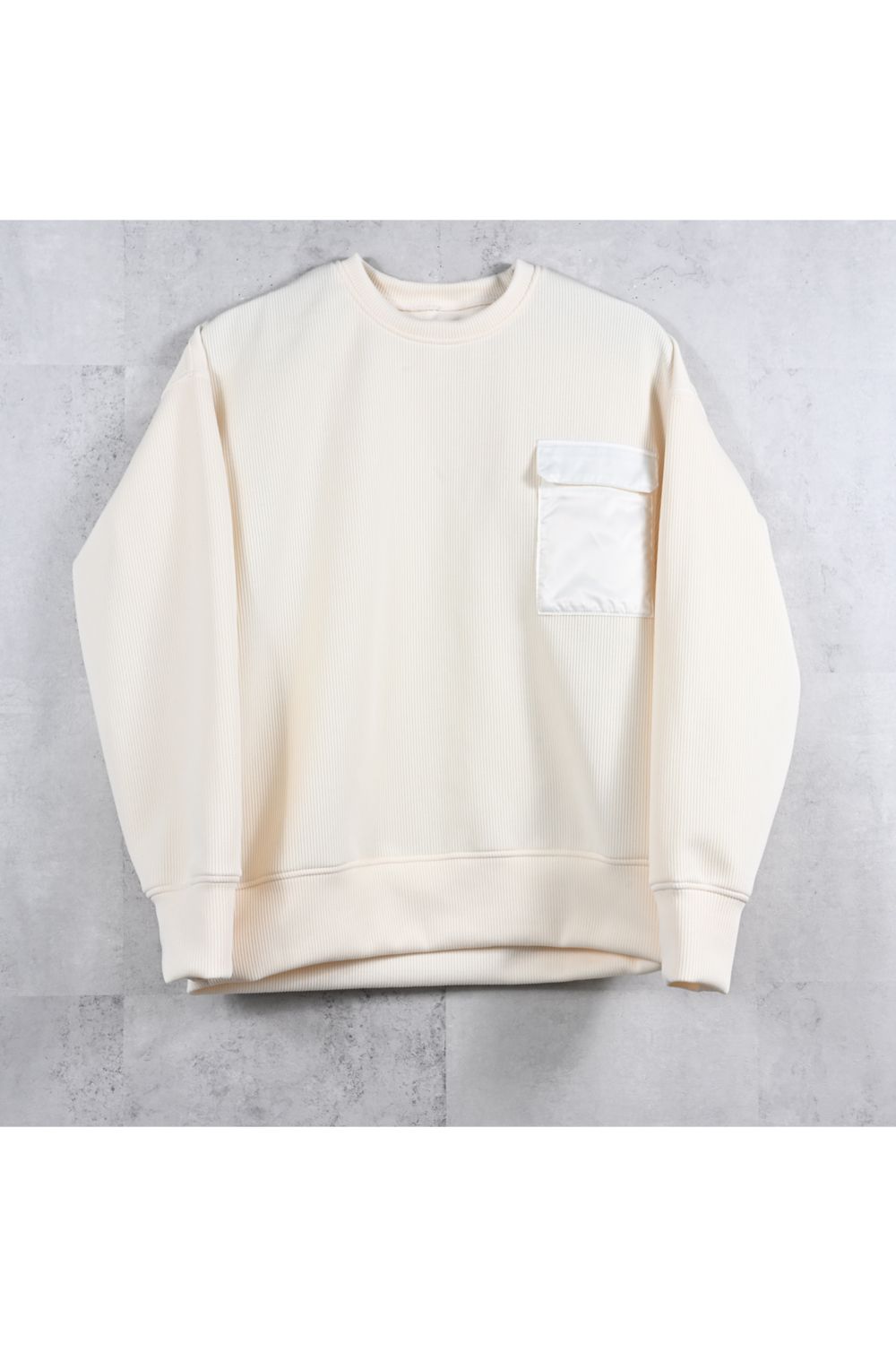 AZE MILITARY DROP TRAINER / 畦編みニット フラップポケット スウェット (オフホワイト) (1月末入荷予定)