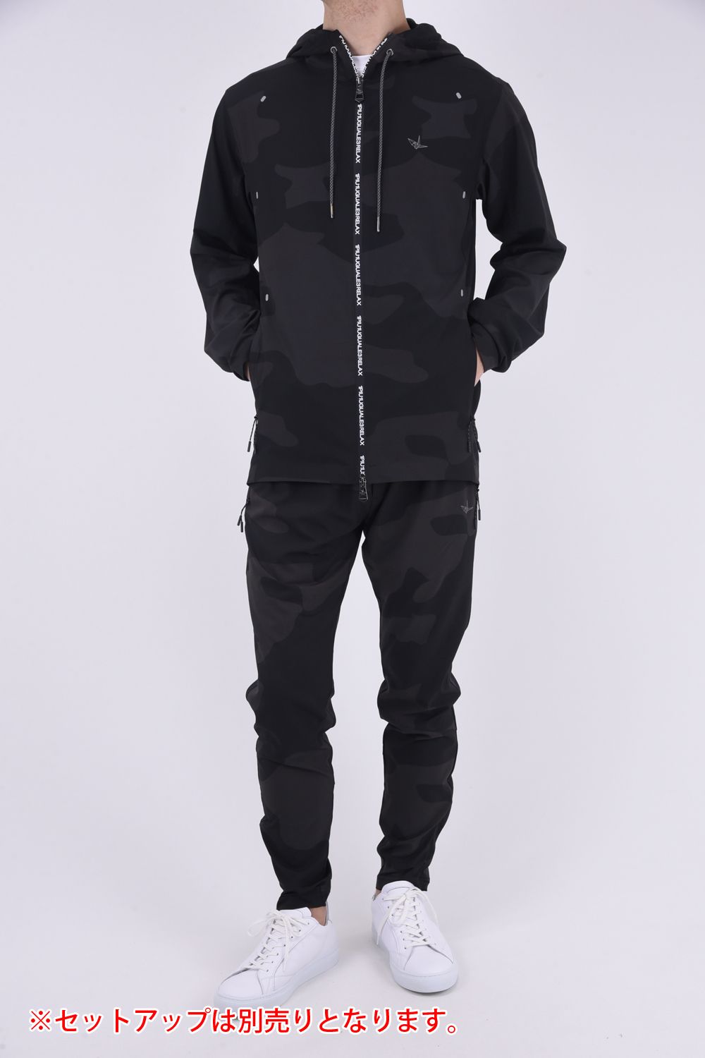 CAMO LIGHT HOODIE / カモフラ柄 ジップアップ ライトフーディー ブラック