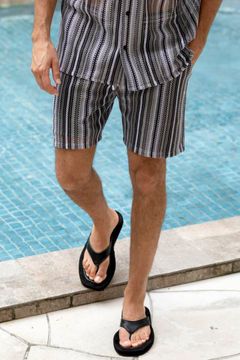 GAP KNIT STRIPED HALF PANTS  / 透かし編み ストライプ ニットショーツ グレー
