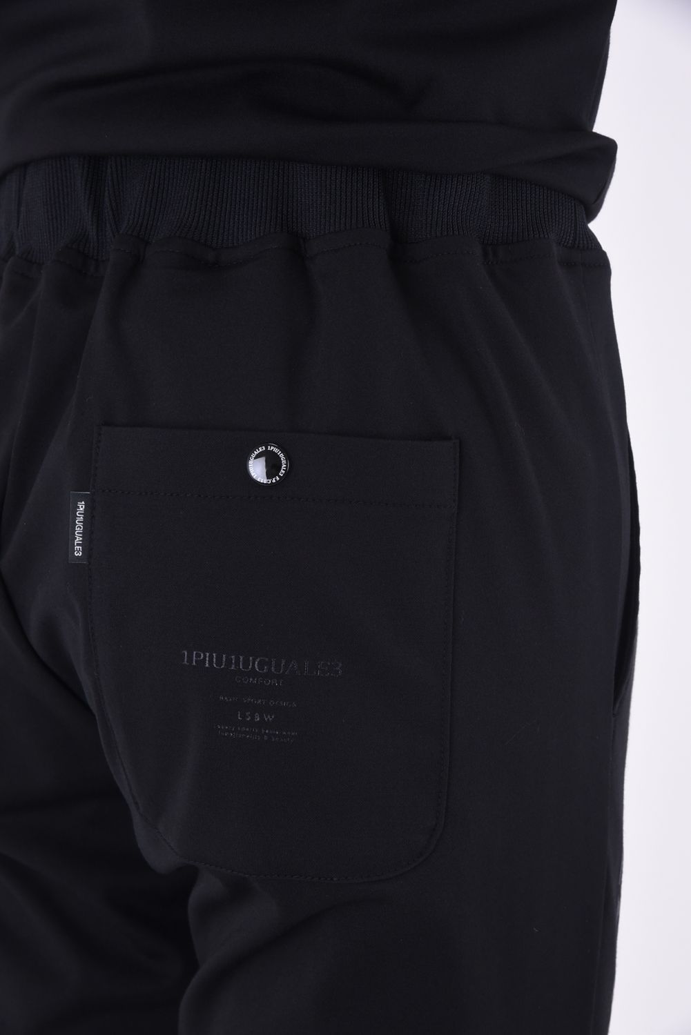 113SPORT COMFORTABLE TAG SOLID RIB / 113ロゴ ストレッチ リブパンツ ブラック