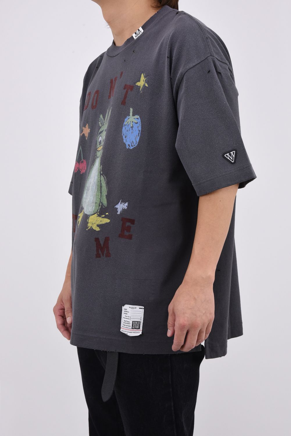 KIDS DOODLE T-shirt / キャラクタープリント 刺繍ワッペン Tシャツ (ブラック)