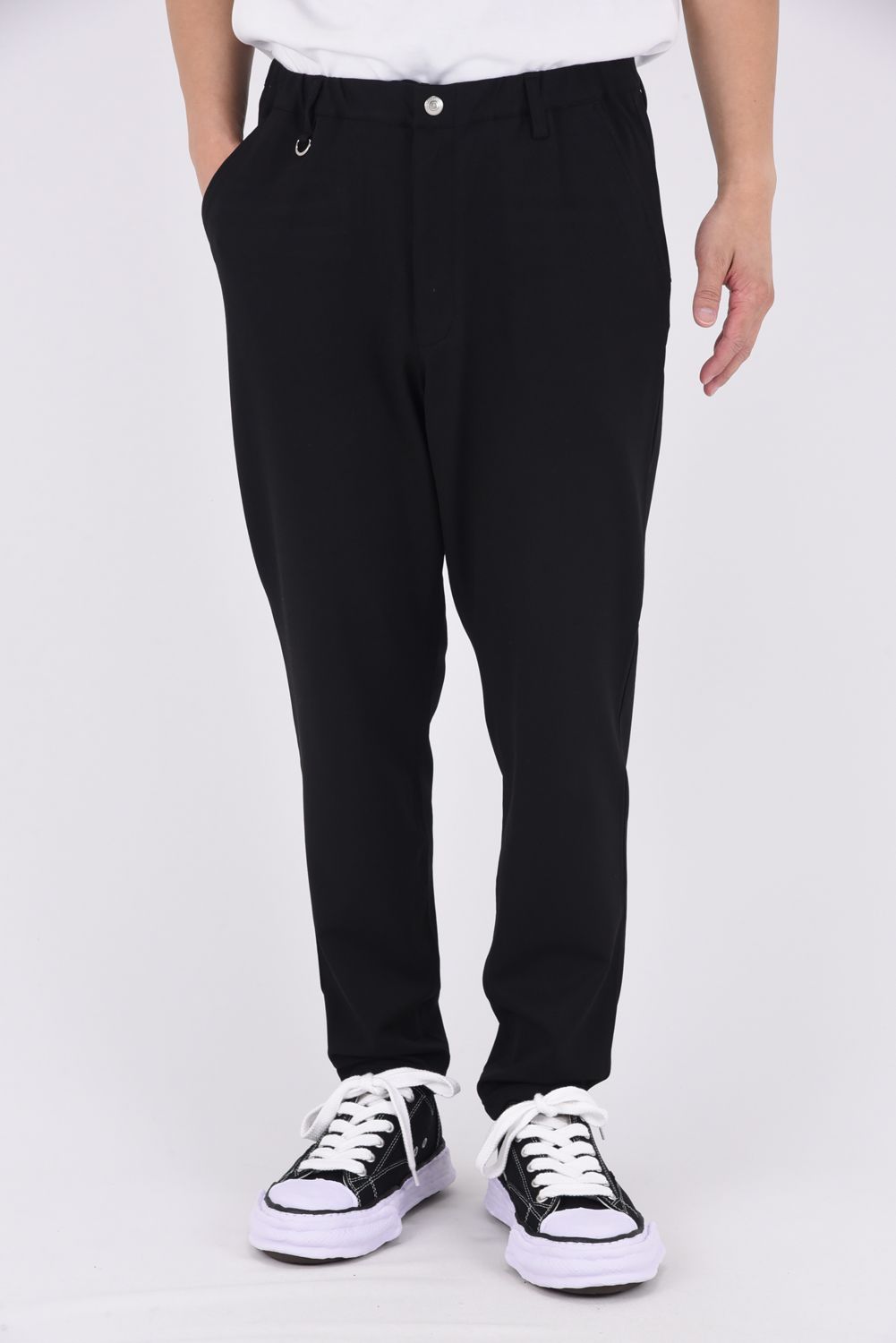 PAT WIDE EASY PANTS / ストレッチツイル ワイドテーパード イージースラックス ブラック