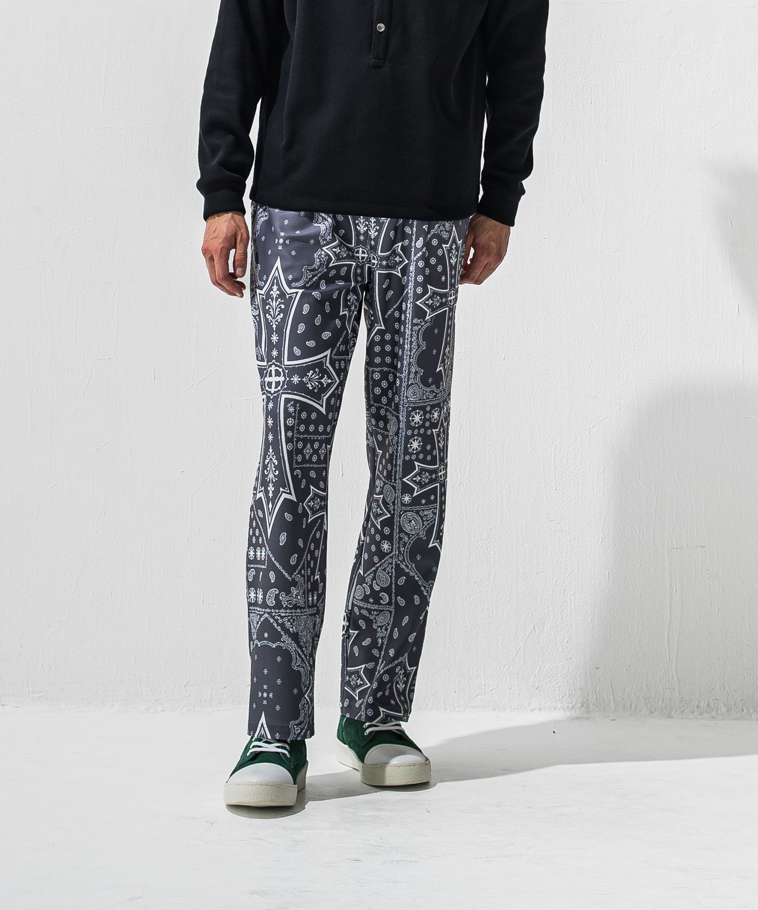 CHRIS EASY WIDE TUCK PANTS / ハイテンショントリコット ワンタック セミワイド イージーパンツ (クロスグレー) (1月上旬入荷予定) ※オーダー締切:9月7日(月)17時)